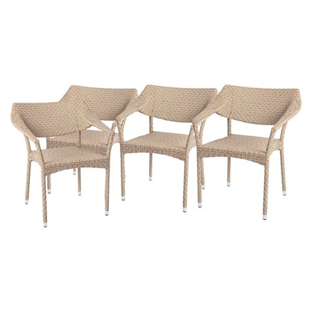 Flash Furniture Natural PE Rattan Wicker Patio Dining Chair, 4PK 4-TT-TT002-NAT-GG